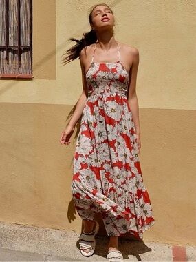 Intimately Free People Heat Wave Floral Printed Maxi Dress-Red/Cream-Medium